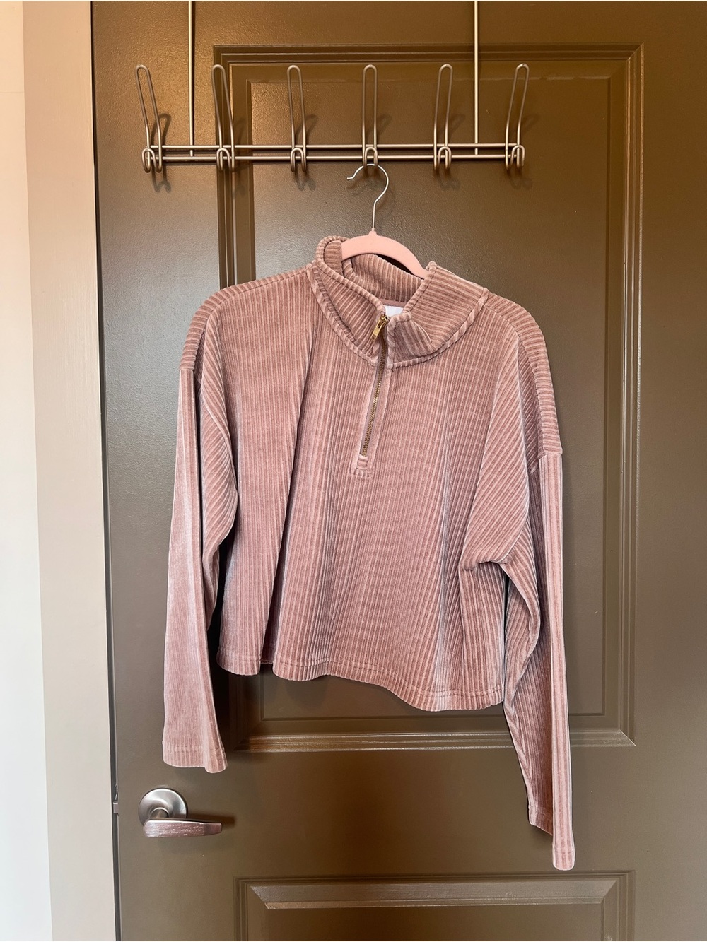 sundays Ribbed Half-Zip Cropped Sweater - Mauve